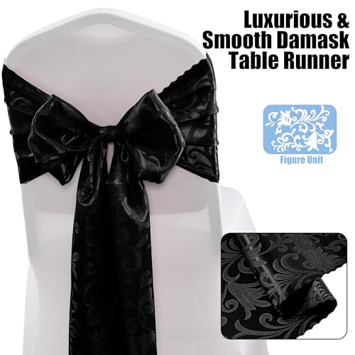 RUDONG M 2 Pack Black Satin Table Runners 12 x 108 Inch, Long Silky Damask Table Runner Decor, Bright Smooth Jacquard Dining Table Runners for Weddings, Banquet, Parties Dinner Decoration - Image 3