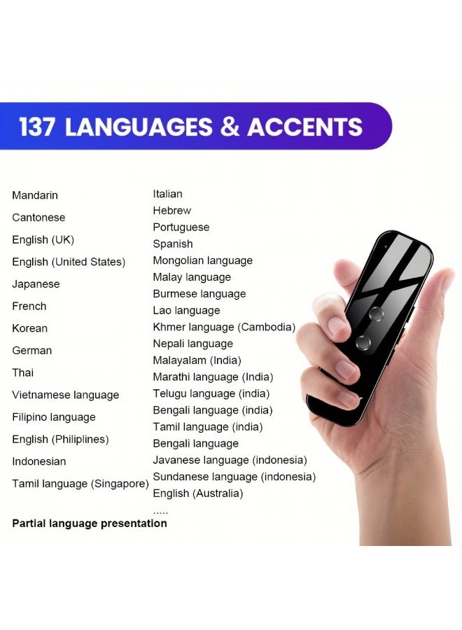 عصا ترجمة الذكاء الاصطناعي ترجمة متعددة اللغات مع ترجمة غير متصلة بالإنترنت ترجمة ثنائية الاتجاه في الوقت الحقيقي تدعم 137 لغة، مترجم بلوتوث محمول للسفر والدراسة والتسوق والأعمال - Image 2