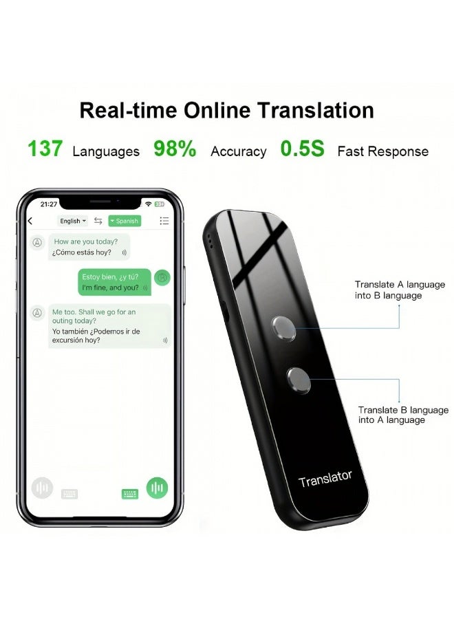 عصا ترجمة الذكاء الاصطناعي ترجمة متعددة اللغات مع ترجمة غير متصلة بالإنترنت ترجمة ثنائية الاتجاه في الوقت الحقيقي تدعم 137 لغة، مترجم بلوتوث محمول للسفر والدراسة والتسوق والأعمال - Image 3
