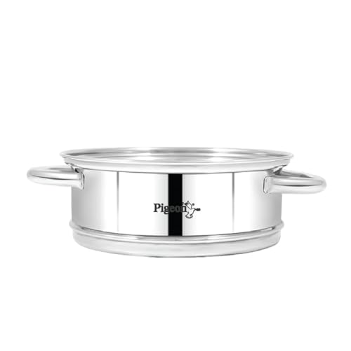 Pigeon Elantra Stainless Steel 3 Tier Steamer Pot Set with Glass Lid | Pasta Steamer Momo/Modak Maker | Vegetable Steamer | Rice Steamer (22cm) | Capsulated Induction Bottom|ISI Certified - Image 3