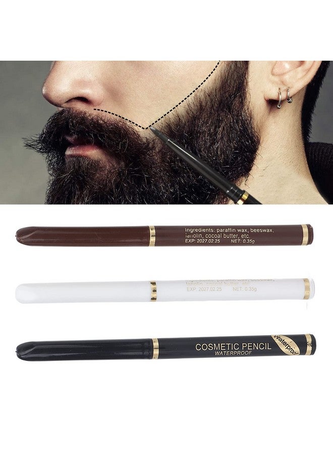 Brrnoo Beard Filler Pen Beard Filler 3 Pieces Beard Contour Pencils Enhance Facial Hair And Beard Color (White Black Brown) - Image 4