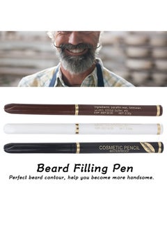 Brrnoo Beard Filler Pen Beard Filler 3 Pieces Beard Contour Pencils Enhance Facial Hair And Beard Color (White Black Brown)  - Image 3
