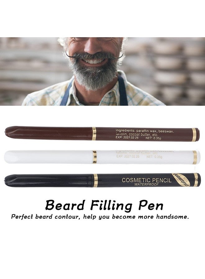 Brrnoo Beard Filler Pen Beard Filler 3 Pieces Beard Contour Pencils Enhance Facial Hair And Beard Color (White Black Brown) - Image 3