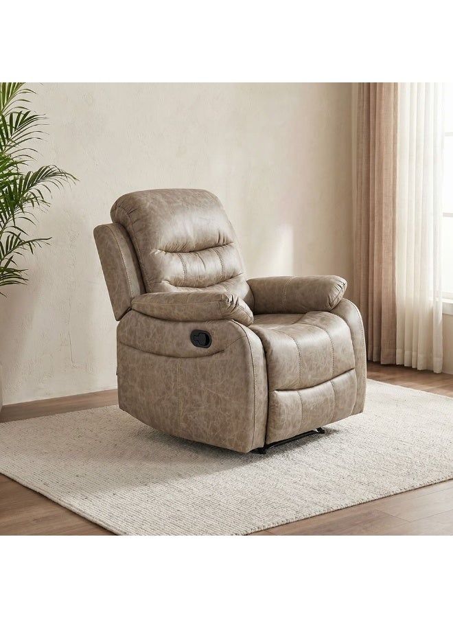DANUBE HOME Adric 1 Seat Faux Leather Relaxing Chair Metal Legs One Seater Recliner Sofa 82x80x98cm - Light Brown - Image 1