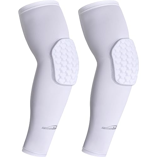 COOLOMG compression arm sleeves with elbow pad for volleyball basketball football white S - Image 1