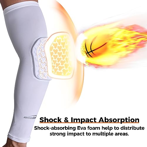 COOLOMG compression arm sleeves with elbow pad for volleyball basketball football white S - Image 2