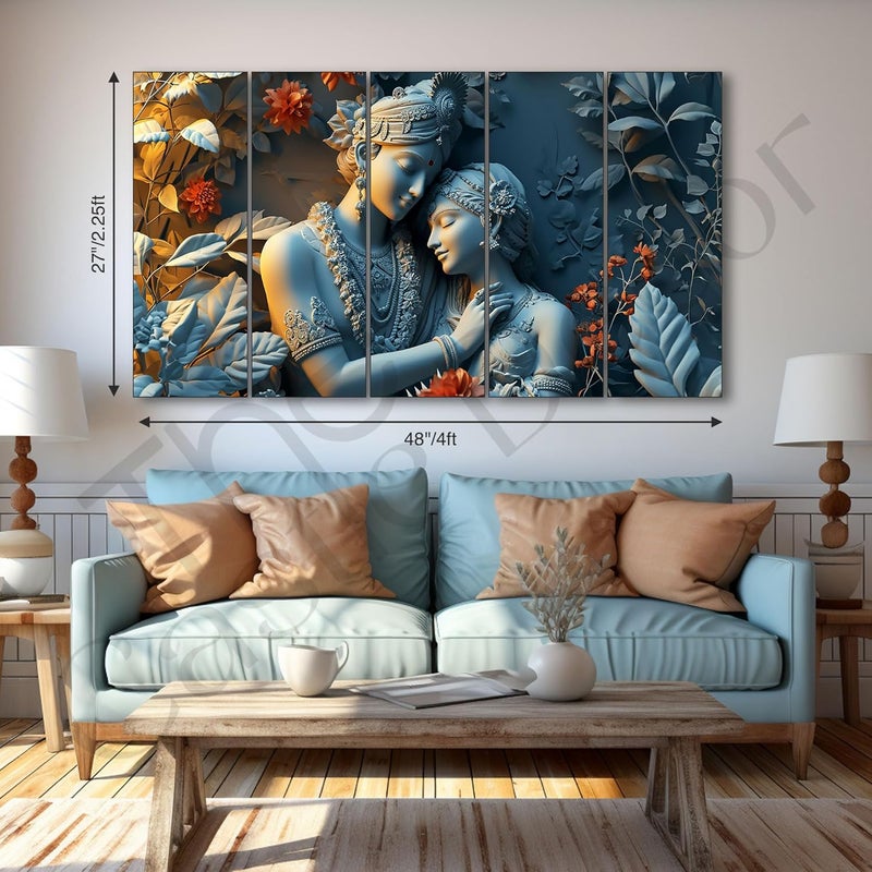 The Castle Decor Radha Krishna Wall Painting for Living Room Big Size Radha Krishna Painting Wall Decor for Bedroom Office Hotels Peaceful Digital Painting Wooden Framed for Gifting 27x48 inch - Image 3