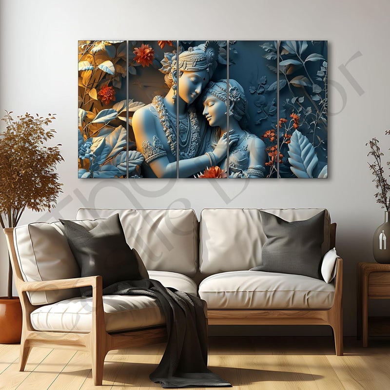 The Castle Decor Radha Krishna Wall Painting for Living Room Big Size Radha Krishna Painting Wall Decor for Bedroom Office Hotels Peaceful Digital Painting Wooden Framed for Gifting 27x48 inch - Image 2
