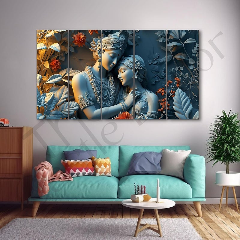 The Castle Decor Radha Krishna Wall Painting for Living Room Big Size Radha Krishna Painting Wall Decor for Bedroom Office Hotels Peaceful Digital Painting Wooden Framed for Gifting 27x48 inch - Image 1