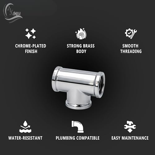 KINIK Chrome Plated Brass Tee Fitting – 1/2" x 1/2" Inch Female Thread Coupling Adapter – Heavy Duty Connector for Plumbing, Water Lines & Geysers - Image 3