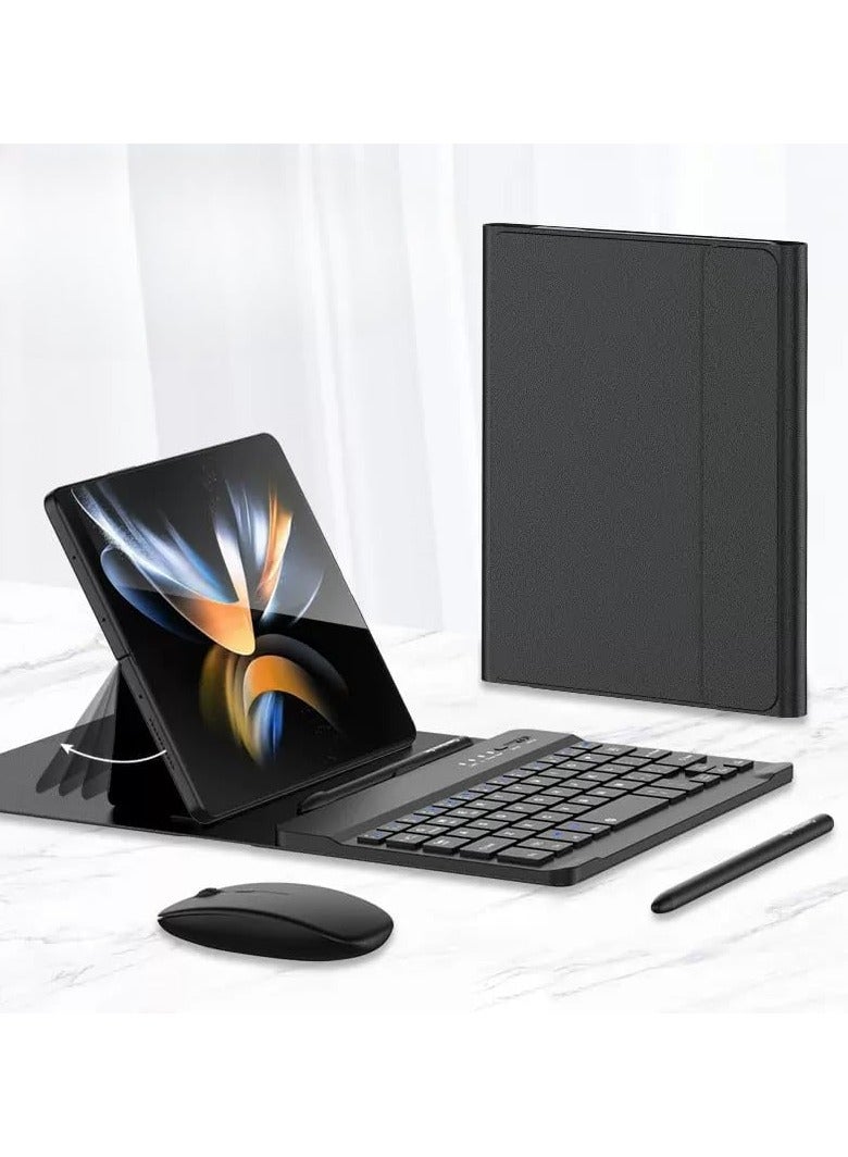 لوحة مفاتيح بلوتوث مغناطيسية لـ Samsung Galaxy Z Fold 6 (2024) - غطاء جلدي قابل للفك مع لوحة مفاتيح وماوس وقلم
