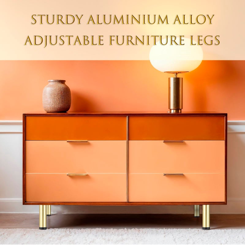 Yuqim 4 Pack Adjustable Furniture Legs Replacement M8 Thread Metal Furniture Legs 8 Inch Couch Legs Replacement Legs for Bed, Sofa, Cabinet(Gold, 5.7-6.06 Inch) - Image 4