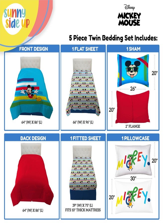 Sunny Side Up Disney Mickey Mouse Twin Comforter Set - 5 Piece Kids Bedding Includes Comforter, Sheets & Pillow Cover - Super Soft Microfiber Bed Set - Image 3