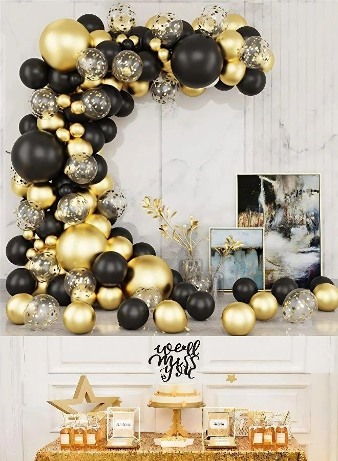مجموعة زينة بالونات سوداء وذهبية مكونة من 133 قطعة | مجموعة زينة بالونات فاخرة باللونين الأسود والذهبي مع قصاصات ورقية ملونة لحفلات الزفاف وأعياد الميلاد والتخرج ورمضان وحفلات استقبال المولود الجديد واحتفالات العيد الوطني. - Image 4