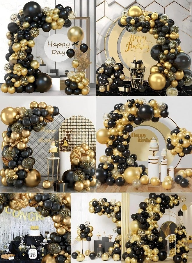 مجموعة زينة بالونات سوداء وذهبية مكونة من 133 قطعة | مجموعة زينة بالونات فاخرة باللونين الأسود والذهبي مع قصاصات ورقية ملونة لحفلات الزفاف وأعياد الميلاد والتخرج ورمضان وحفلات استقبال المولود الجديد واحتفالات العيد الوطني. - Image 5