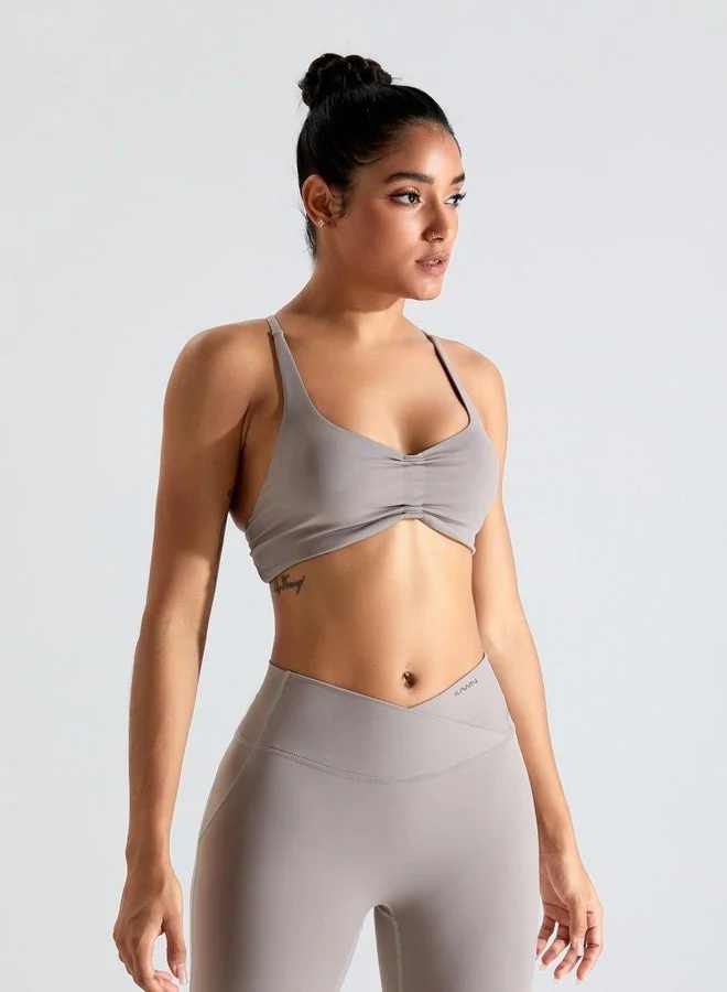 Kawn.yoga Cinereous Grey Womens Striped Back Scrunch Sports Bra for Women | Best Price UAE
