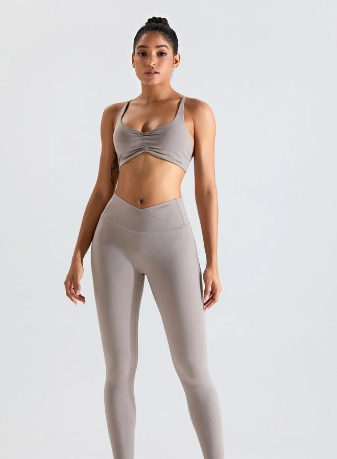 Kawn.yoga Cinereous Grey Womens Striped Back Scrunch Sports Bra for Women | Best Price UAE