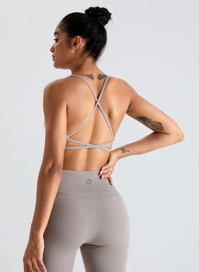 Kawn.yoga Cinereous Grey Womens Striped Back Scrunch Sports Bra for Women | Best Price UAE