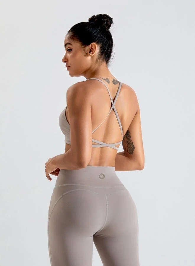 Kawn.yoga Cinereous Grey Womens Striped Back Scrunch Sports Bra for Women | Best Price UAE