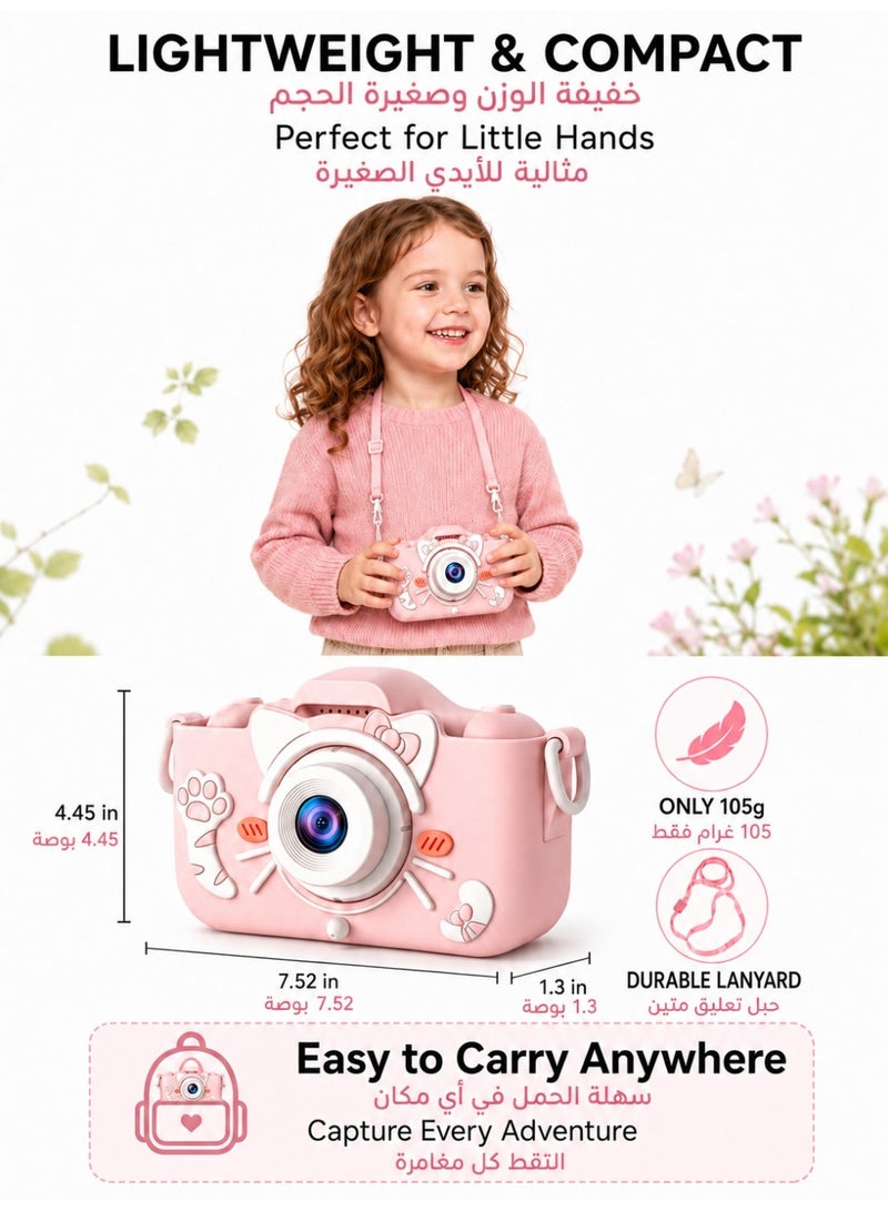 Kids Camera Gifts for 3-12 Year Old Boys Girls,Mini Rechargeable Child Digital Camera Shockproof Video Camcorder Gifts for,8MP HD Video 2 Inch Screenfor Outdoor Play(32GB TF card and Card Readers),Pink - Image 2