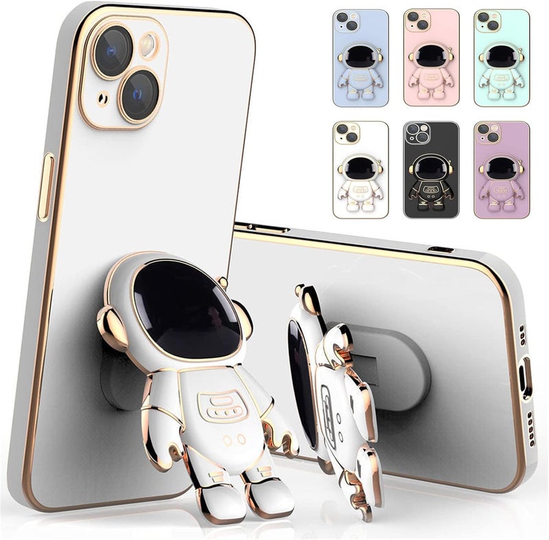 klarako Astronaut Hidden Stand Case Cover for iPhone, Electroplated Astronaut Phone Case, Astronaut Phone Case with Stand Lens Film Protective Cover (for iPhone 12ProMax, White) - Image 1