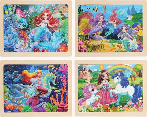 MAX JHQIQU Wooden Puzzles for Kids Ages 46 4 Packs 24 PCs Unicorn Mermaid Princess Fairy Jigsaw Puzzles Preschool Educational Brain Teaser Toys for Girls 3 4 5 6 Years Old - Image 5