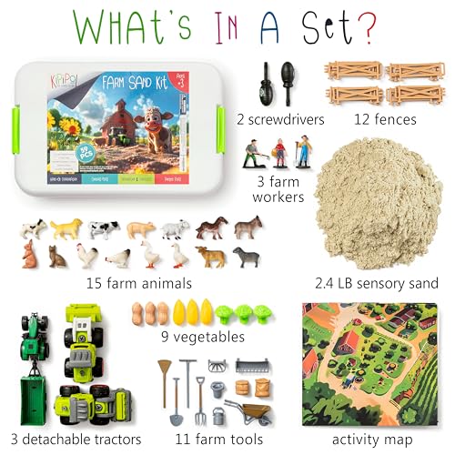 Kipipol 59 PCS Farm Sensory Bin Sandbox with Lid 22 LB Sensory Sand Kit for Boys Toddler Farm Toys 3 Take Apart Construction Trucks Sensory Toys for Kids 57 34 Up Kids Gifts for Boys and Girls - Image 5