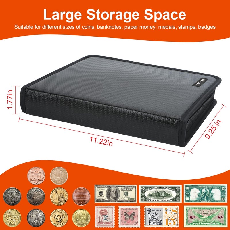 TAEYONK Coin Collection Book Holder for Collectors, 520 Pockets Fireproof Coins Collecting Album & 36 Sleeves Money Storage Case for Coin Currency Collection Supplies, Bill, Pennies, Quarters, Stamp - Image 3