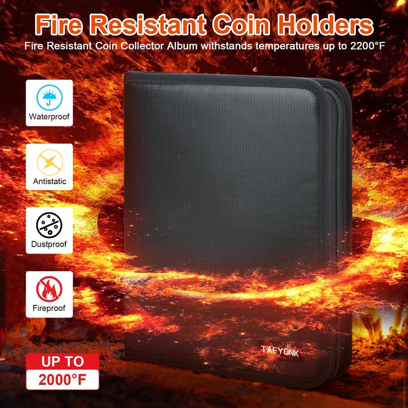 TAEYONK Coin Collection Book Holder for Collectors, 520 Pockets Fireproof Coins Collecting Album & 36 Sleeves Money Storage Case for Coin Currency Collection Supplies, Bill, Pennies, Quarters, Stamp - Image 2