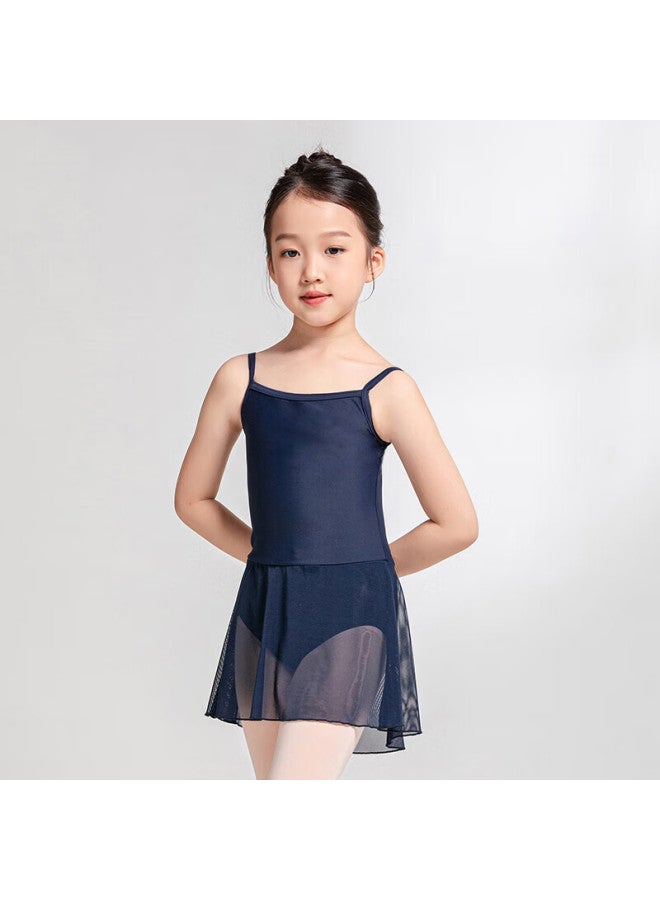 Sansha Children's Spaghetti Strap Dance Leotard, ثوب باليه قطعة واحدة للتدريب بحزام متقاطع مع تنورة، زي تدريب، أزرق بحري، M - Image 2