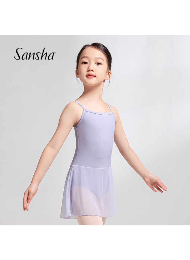Sansha Children's Spaghetti Strap Dance Leotard, ثوب باليه قطعة واحدة للتدريب بحزام متقاطع مع تنورة، زي تدريب، أزرق بحري، M - Image 3