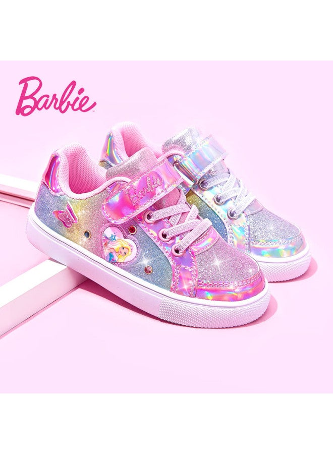 Barbie أحذية أطفال بابي، أحذية رياضية منخفضة للربيع والخريف بأسلوب الأميرة للفتيات، أحذية رياضية عصرية للأطفال، دا5355، وردي، مقاس 32 - Image 1
