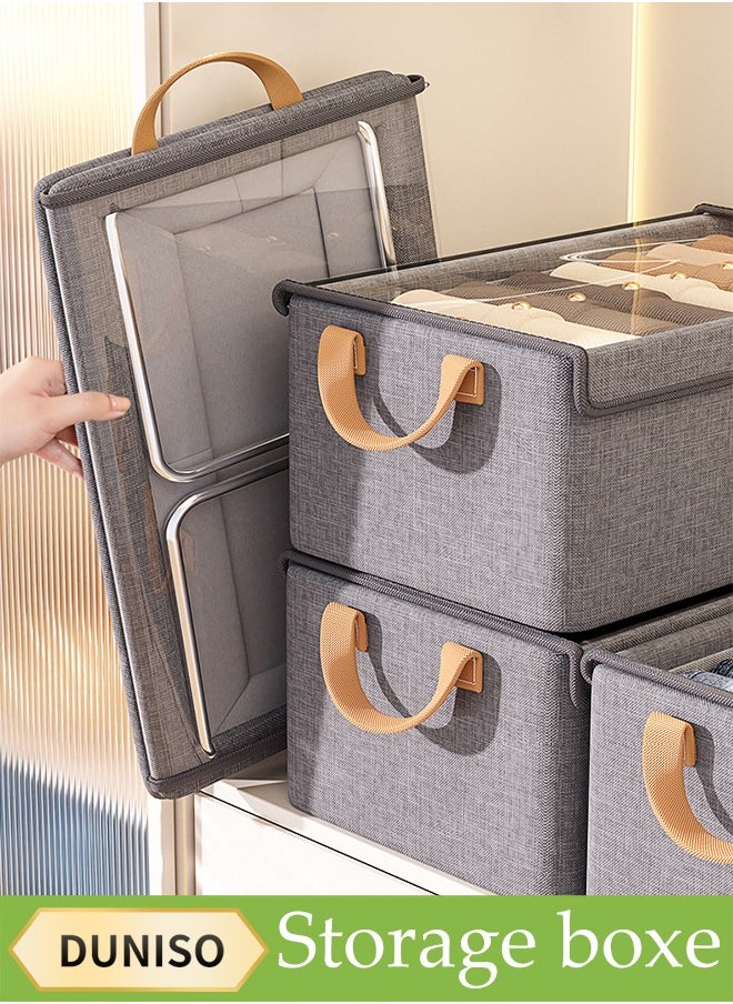 DUNISO 3 Pcs Foldable Clothing Storage Boxes, Fabric Storage Drawers With Lids, Moisture Proof And Dustproof,With Handle，Suitable For Storing Clothing, Toys, Underwear, Socks, 40 * 27 * 21cm (Gray)  - Image 1