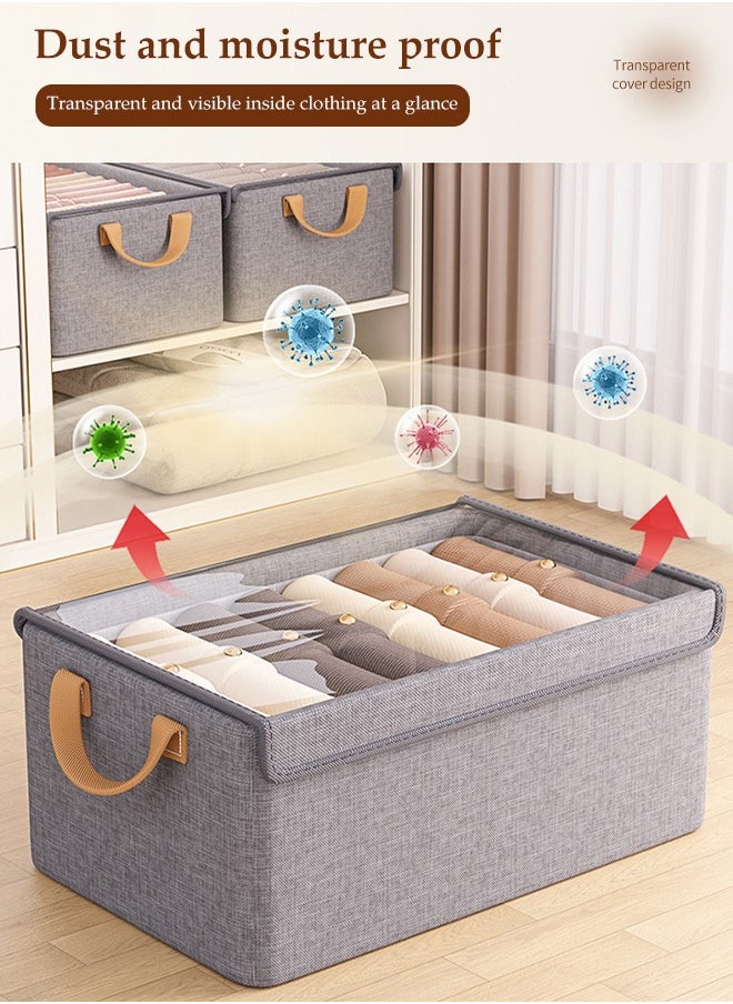 DUNISO 3 Pcs Foldable Clothing Storage Boxes, Fabric Storage Drawers With Lids, Moisture Proof And Dustproof,With Handle，Suitable For Storing Clothing, Toys, Underwear, Socks, 40 * 27 * 21cm (Gray)  - Image 4