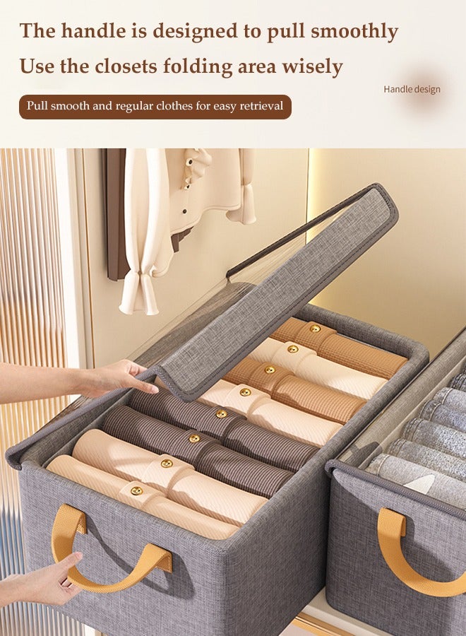 3 Pcs Foldable Clothing Storage Boxes, Fabric Storage Drawers With Lids, Moisture Proof And Dustproof,With Handle，Suitable For Storing Clothing, Toys, Underwear, Socks, 40 * 27 * 21cm (Gray)