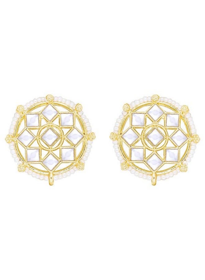 Aheli - Gold Plated White Kundan Beads Studded Choker Necklace Stud Earrings Set Ethnic Function Fashion Jewellery Gift For Women - Image 1