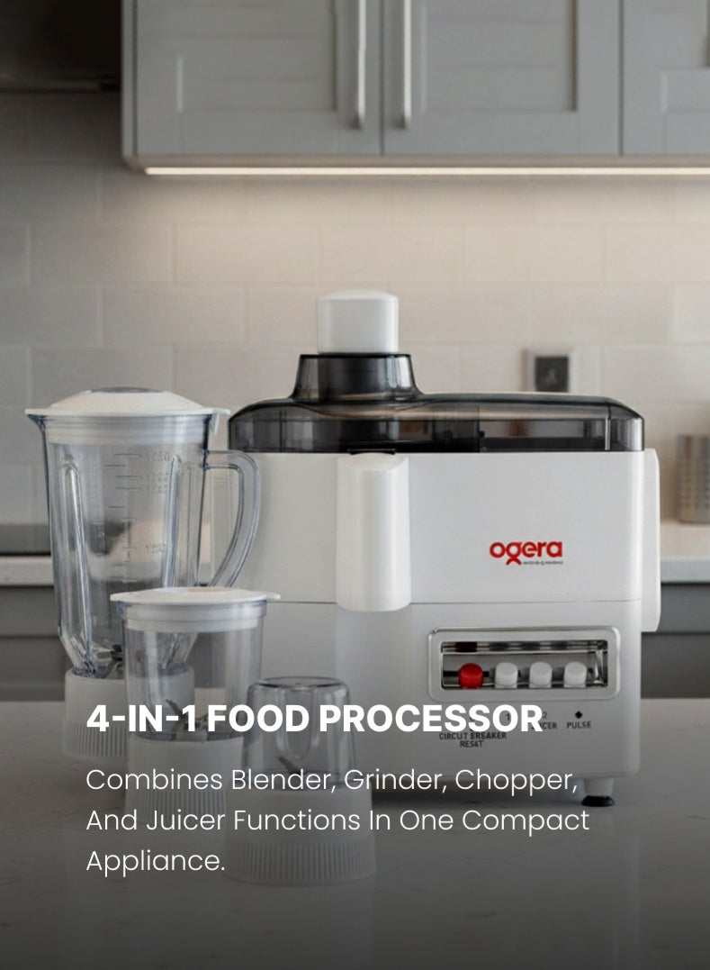 Ogera 4-in-1 Food Processor & Blender OG5101BR | 650 W Powerful Motor | 1.8 L Large Capacity Jar | Stainless-Steel Filter & Blades | 2-Speed + Pulse Control | Overheat Protection | Easy-Clean Detachable Parts | 2-Year Warranty - Image 3