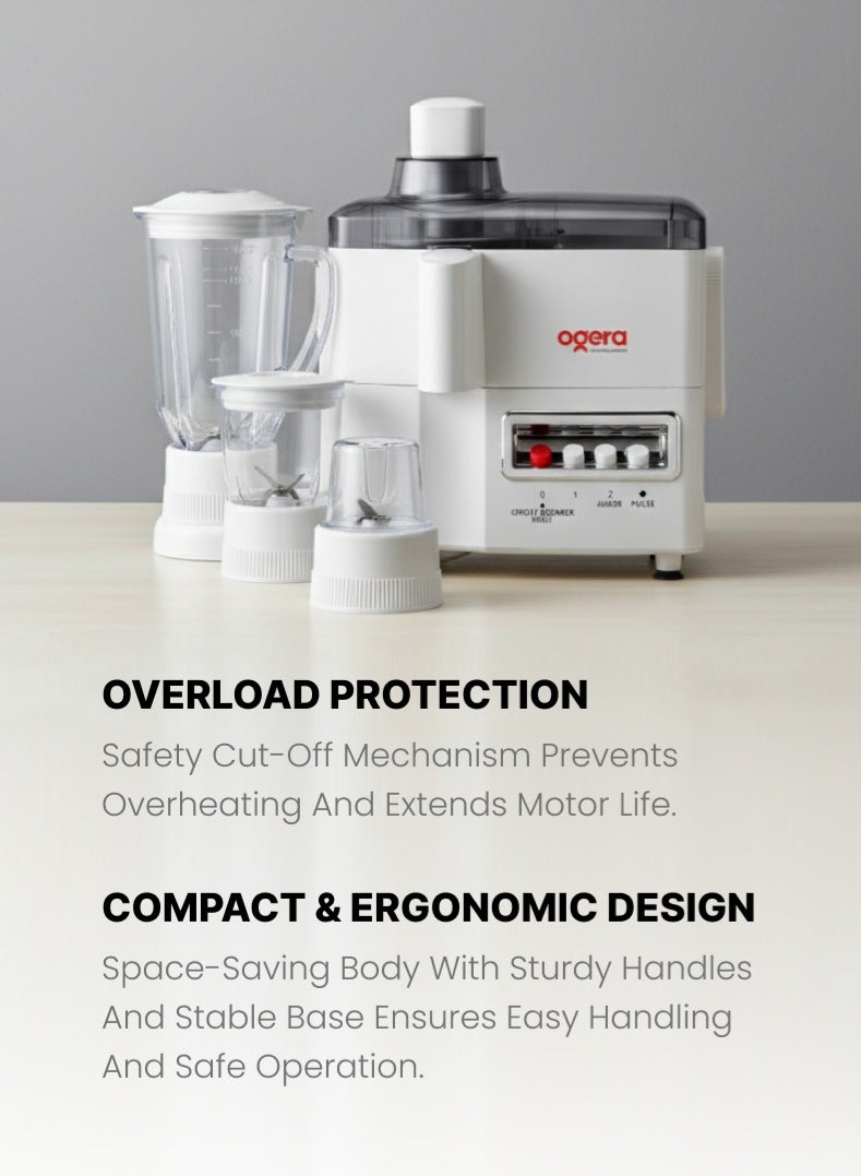 Ogera 4-in-1 Food Processor & Blender OG5101BR | 650 W Powerful Motor | 1.8 L Large Capacity Jar | Stainless-Steel Filter & Blades | 2-Speed + Pulse Control | Overheat Protection | Easy-Clean Detachable Parts | 2-Year Warranty - Image 4