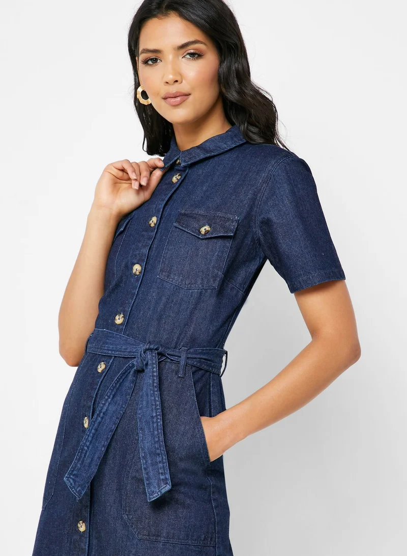 DOROTHY PERKINS Tie Waist Denim Shirt Dress