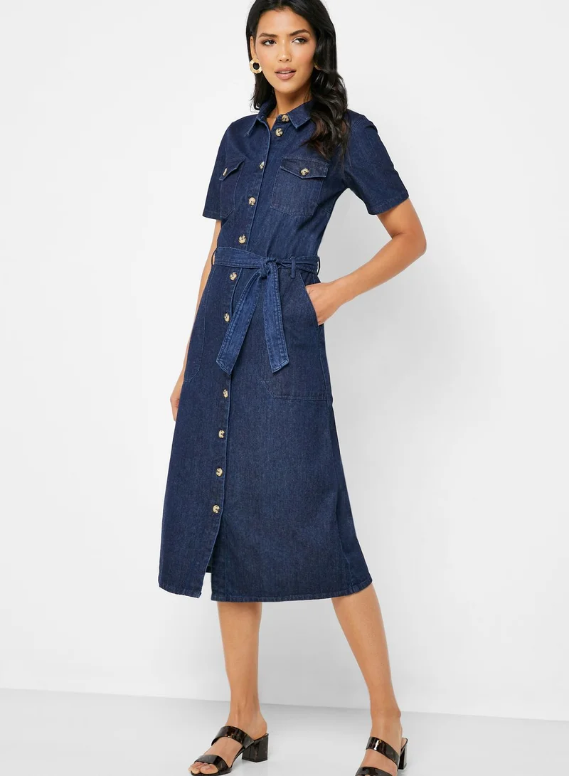 DOROTHY PERKINS Tie Waist Denim Shirt Dress