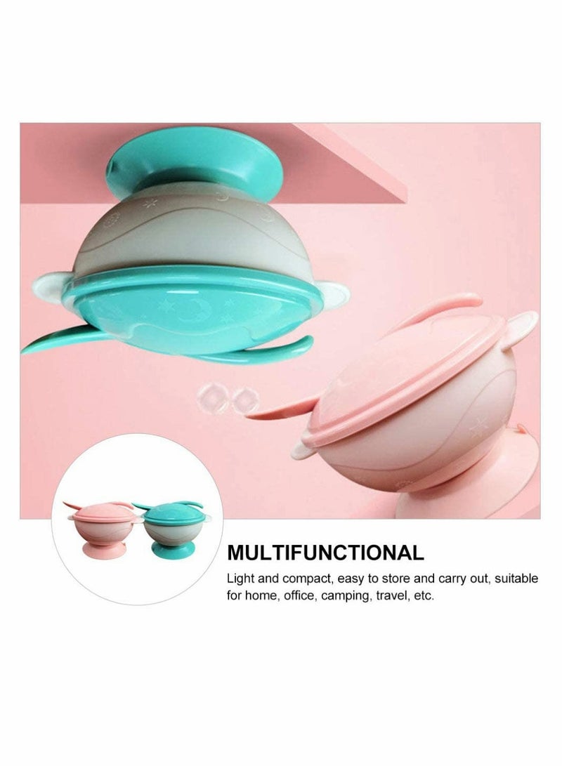 Suction Baby Feeding Bowls Set Portable Toddler Dinner Plates 2 Pack Pink Green Ideal for Children and Kids - Image 3