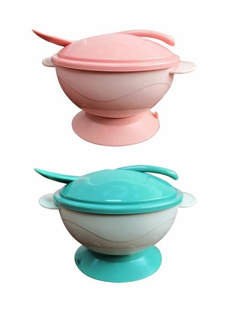 Suction Baby Feeding Bowls Set Portable Toddler Dinner Plates 2 Pack Pink Green Ideal for Children and Kids - Image 1