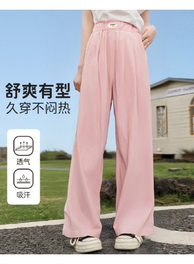 Bumblebee Girls' Mosquito-repellent Pants Thin Summer Kids' Wear Ice Silk Wide-leg Trousers Girls' Long Pants Big Kids' Yamamoto Straight Pants - Image 1