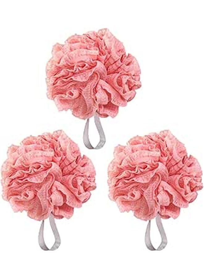 Red Lace Bath Mesh Pouf Exfoliating Scrubber Sponge Ball 3 Pack For Women Skin Care - Image 1