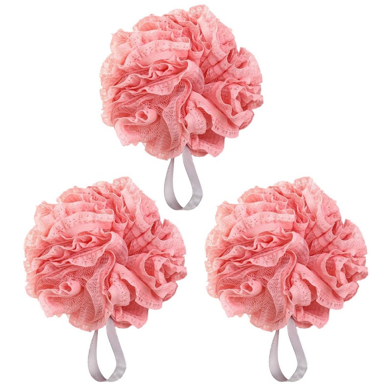 Red Lace Bath Mesh Pouf Exfoliating Scrubber Sponge Ball 3 Pack For Women Skin Care - Image 2