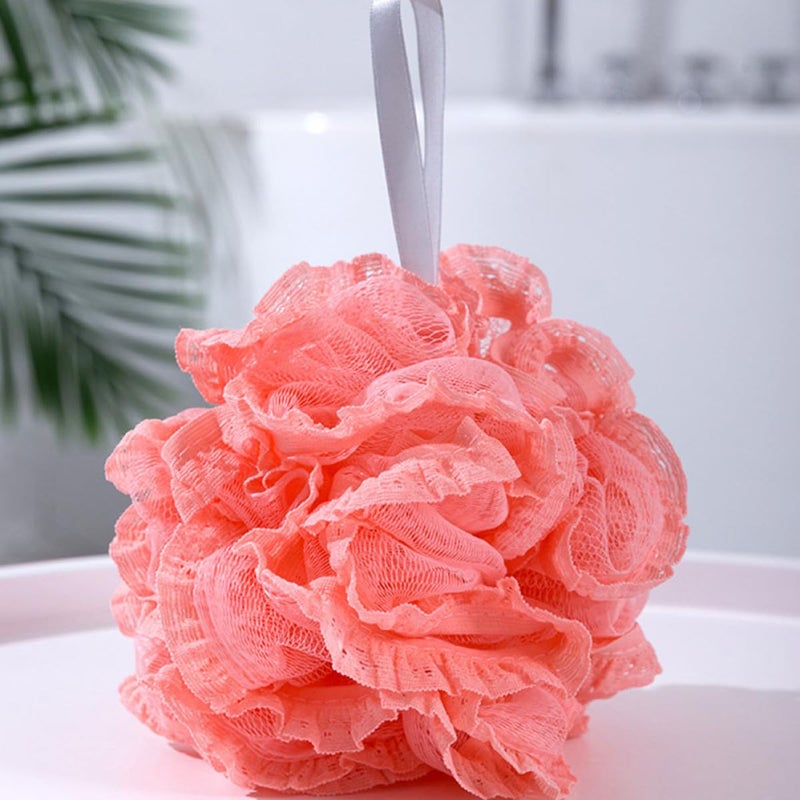 Red Lace Bath Mesh Pouf Exfoliating Scrubber Sponge Ball 3 Pack For Women Skin Care - Image 5