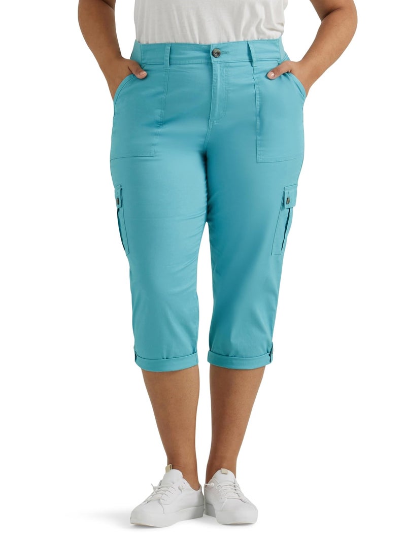 Lee Women's Size Ultra Lux Comfort with Flex-to-Go Cargo Capri Pant, Bay Blue, 22 Plus - Image 1