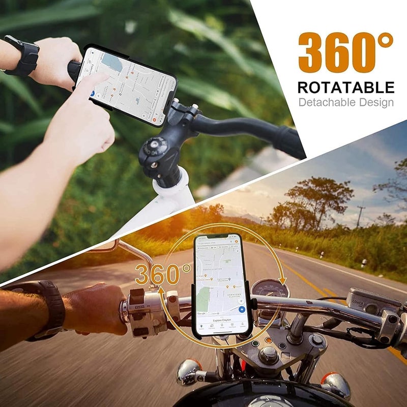 Like Star ® حامل هاتف معدني محمول مع شاحن مثبت دراجة جسم معدني قاعدة قابلة للدوران 360 درجة لمقود الدراجة، الدراجة النارية، يناسب جميع الهواتف الذكية باللون الأسود - Image 5