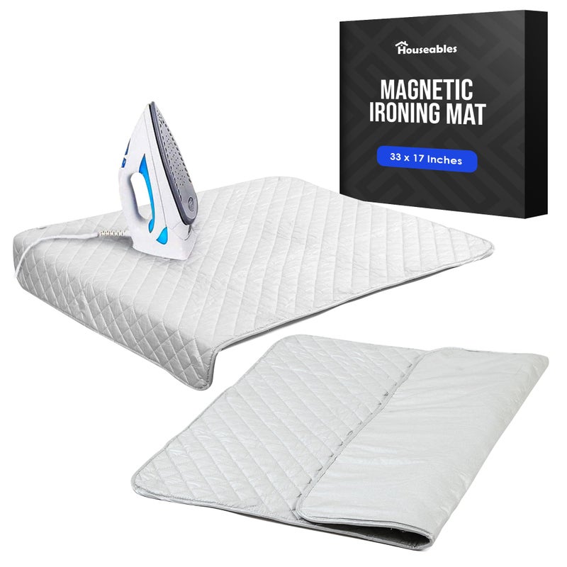 Houseables Ironing Mat Ironing Pad Iron Mat Iron Pad Dryer Top Protector Mats Magnetic Portable Blanket Cover for Table Top Countertop Washer Travel Quilting Grey Wide Thick 33 x 17 Inches