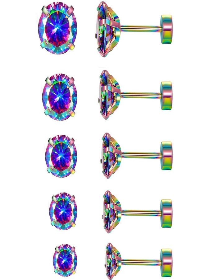 VOLUKA Titanium Earrings for Sensitive Ears, 5 Pairs Flat Back Hypoallergenic Surgical Grade Titanium Cubic Zirconia Stud Earrings for Women Men - Image 1